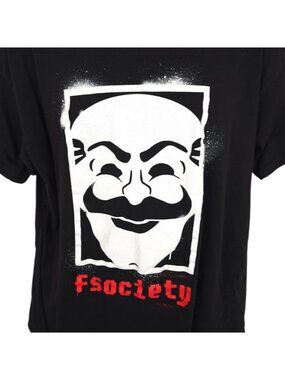 Mr Robot Fsociety T Shirt Mens Size XL Black Hackers TV Series Loot Crate